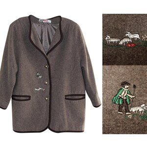 Alphorn - Vintage Oktoberfest Tyrolean Wool Flannel Jacket - Hansel & Gretel, L